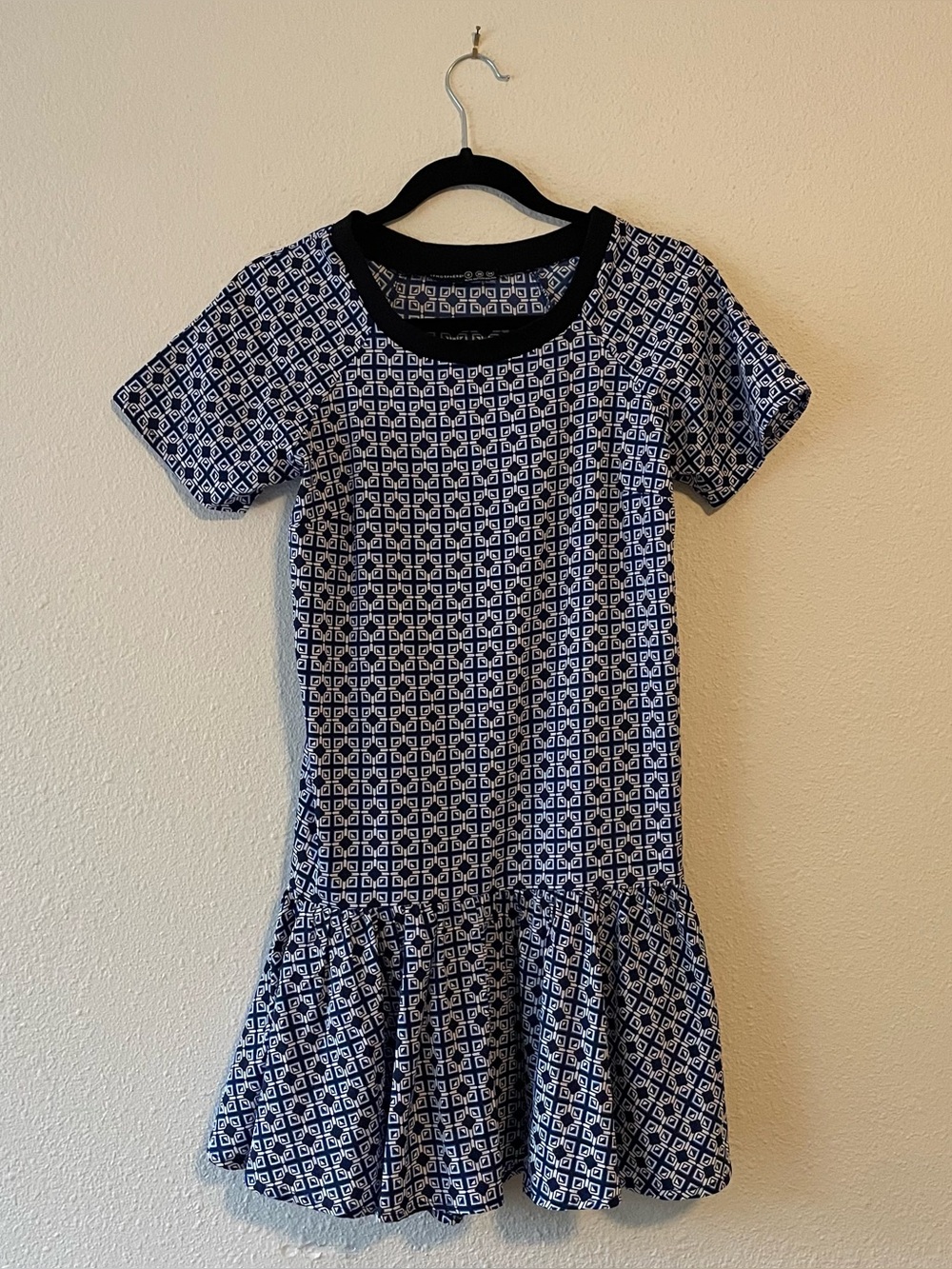 Atmosphere Blue Geometric Drop Waist Dress Size 8 UK / 4 US Short Sleeve Casual